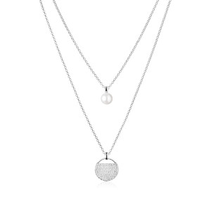 Colier argint dublu cu perla naturala alba si pandantiv cu pietre DiAmanti SK19488N_W-G (Argint 925‰ 7,85 g.)